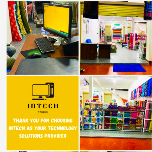 Storefront of Zakia Febric in Kalmunai, Sri Lanka, displaying vibrant textile signage. Interior of Zakia Febric, Kalmunai, showcasing colorful fabric rolls and sewing supplies. Zakia Febric in Kalmunai, Sri Lanka, featuring neatly arranged textiles for clothing and crafts